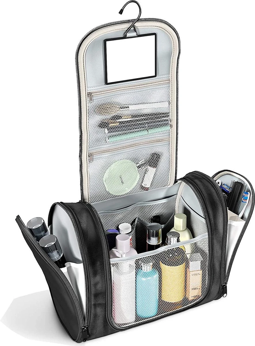 Grote Toilettas Met Spiegel, Haak + Binnenvakken + Zijvakken, Waterbestendig, Trip Vakantie Handbagage Mannen Vrouwen | Travel Organizer Kit 3 Grote Toilettas Met Spiegel, Haak + Binnenvakken + Zijvakken, Waterbestendig, Trip Vakantie Handbagage Mannen Vrouwen | Travel Organizer Kit