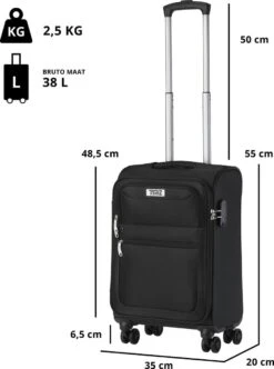 TravelZ Softspinner TSA Kofferset - 2-delig Handbagage + Grote Koffer 77cm - Dubbele Wielen - Zwart -Reis Opberg Artikelen 894x1200 6