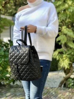 TOUTESTBELLE - Leren Dames Rugzak Quilted Gestikt Ruit Met Extra Vak - Dames - Leer - Zwart -Reis Opberg Artikelen 900x1200 44