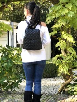 TOUTESTBELLE - Leren Dames Rugzak Quilted Gestikt Ruit Met Extra Vak - Dames - Leer - Zwart -Reis Opberg Artikelen 900x1200 45