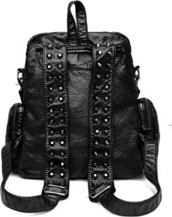 Merkloos Rugtassen Dames - Rugtas Lola Zwart - Schoudertas - Leerlook - 6 Vakken - Afneembare Schouderband -Reis Opberg Artikelen 949x1200 5