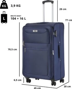 TravelZ Softspinner TSA Kofferset - 2-delig Handbagage + Grote Koffer 77cm - Dubbele Wielen - Blauw 15 TravelZ Softspinner TSA Kofferset - 2-delig Handbagage + Grote Koffer 77cm - Dubbele Wielen - Blauw -Reis Opberg Artikelen 965x1200 4