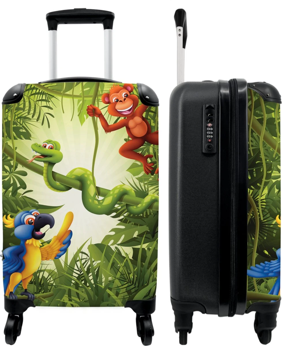 NoBoringSuitcases.com® Koffer - Jungle - Dieren - Groen - Kinderen - Past Binnen 55x40x20 Cm En 55x35x25 Cm - Handbagage - Trolley - Fotokoffer - Cabin Size - Print