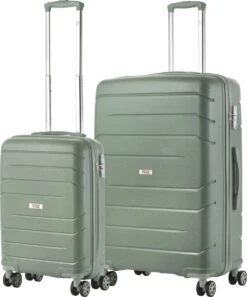 TravelZ Big Bars Kofferset - Trolleyset TSA 2-delig - Handbagage En Groot - Olijf