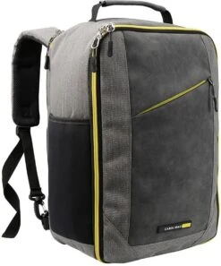 CabinMax Manhatten – Handbagage 20L – Rugzak – Schooltas - 40x20x25 Cm – Compact Reistas – Lichtgewicht – Grijs/Geel